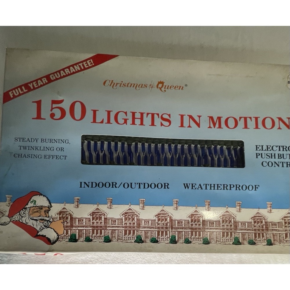 Vintage Christmas Queen 150 Blue Lights in Motion Indoor Outdoor Push Button